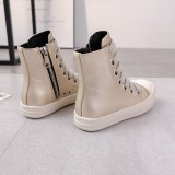 Couple's high top thick bottom lace up side zipper women's shoes