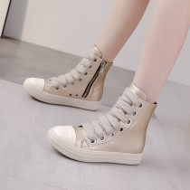 Couple's high top thick bottom lace up side zipper women's shoes