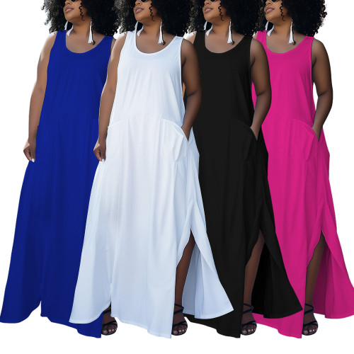 Pocket sleeveless round neck women's oversized dress