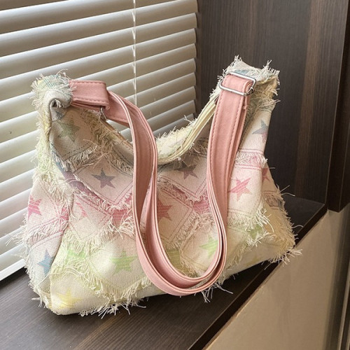 Large capacity canvas bag with checkered underarm bag