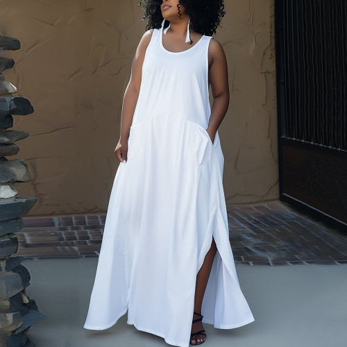 Pocket sleeveless round neck women's oversized dress