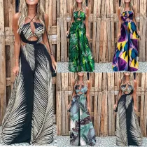 Women's digital printed beach women's jumpsuit
