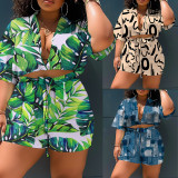 Two piece printed short sleeved shorts set