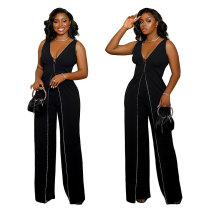 V-neck sleeveless jumpsuit