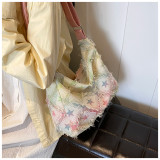 Large capacity canvas bag with checkered underarm bag