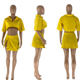 Cotton and linen material shirt short skirt two-piece set
