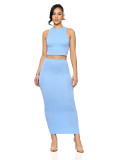 Sleeveless round neck and buttocks wrapped long skirt set