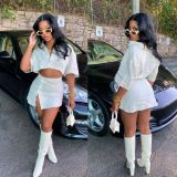 Cotton and linen material shirt short skirt two-piece set