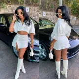 Cotton and linen material shirt short skirt two-piece set