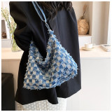 Large capacity canvas bag with checkered underarm bag