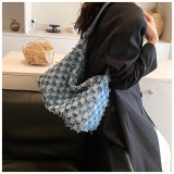 Large capacity canvas bag with checkered underarm bag