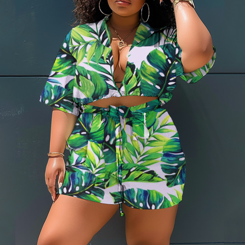 Two piece printed short sleeved shorts set