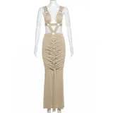 Hollow hole lace up high waisted slim fit buttocks wrapped dress