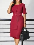 Solid color short sleeved professional OL dress