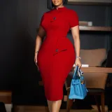 Short sleeved, half high neck, buttocks wrapped dress