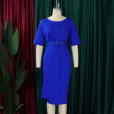 Solid color short sleeved professional OL dress