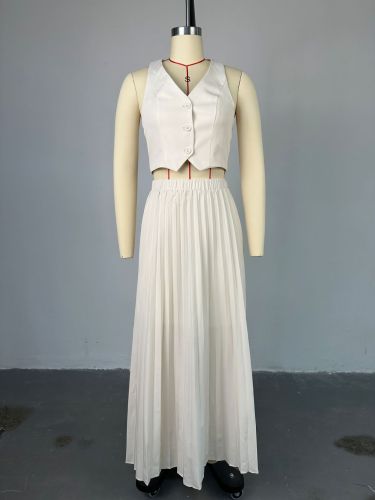 Hanging neck vest top half skirt set