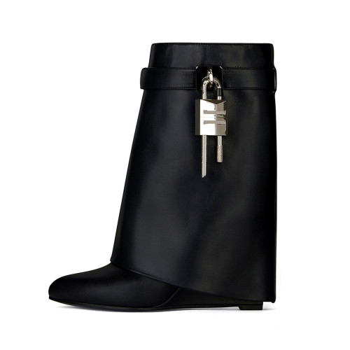 Poe Heel Round Head Leather High Heel Zipper Short Boots
