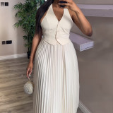 Hanging neck vest top half skirt set