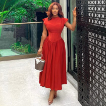 Round neck waist high waisted fishbone A-line dress