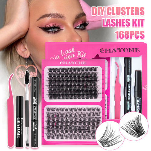 168 clusters of large capacity hot melt D-curled curly eyelash cover box