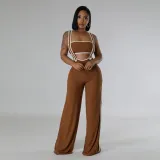Loose camisole jumpsuit paired with strapless top