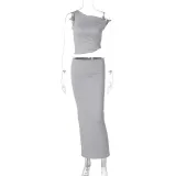 Sleeveless vest, buttocks wrapped long skirt, two-piece set