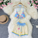 Knitted neck tie and hollowed out bikini two-piece set