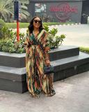 Irregular striped printed V-neck short sleeved wide leg pants set