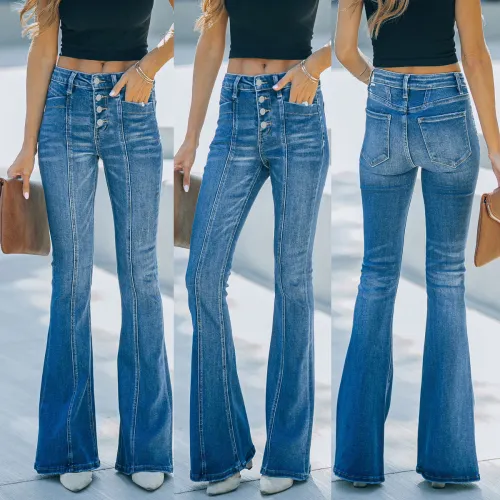 Washed micro horn denim pants