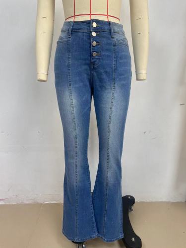Washed micro horn denim pants