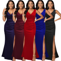 V-neck slit women's dress