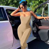 Open back slim fit solid color camisole jumpsuit