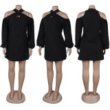 Hollow Off Shoulder Cross Collar Short Dress