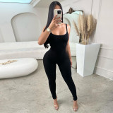 Open back slim fit solid color camisole jumpsuit