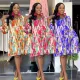 Printed patchwork lace V-neck lantern sleeve colorful dress