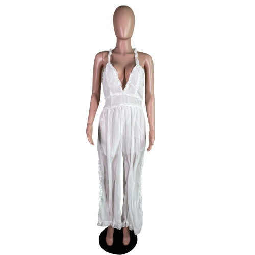 Wood ear edge suspender jumpsuit