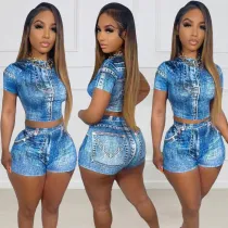 Imitation denim printed casual suit