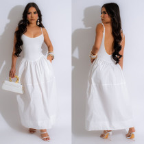 Open back U-neck strap long skirt