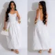 Open back U-neck strap long skirt