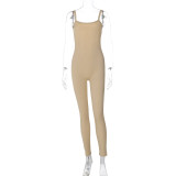 Open back slim fit solid color camisole jumpsuit