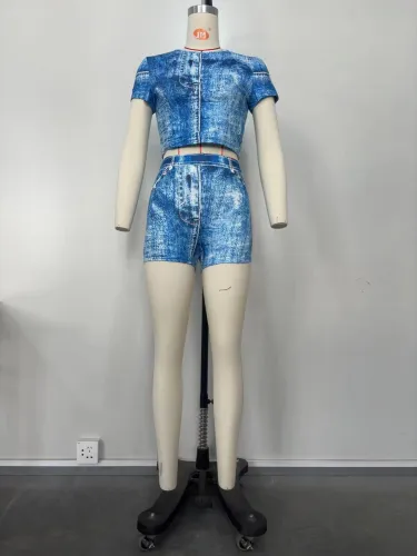 Imitation denim printed casual suit