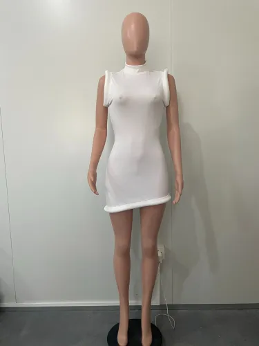 Round necked sleeveless slim fitting irregular dress