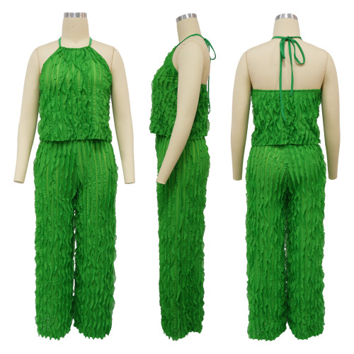 Open back sleeveless wooden ear edge hanging neck set