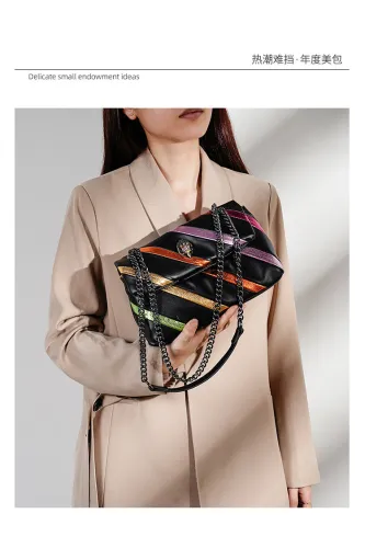 Rainbow women's bag with contrasting color splicing chain single shoulder crossbody bag