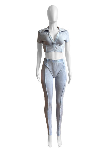 Wash and make old collar deep V two-piece set