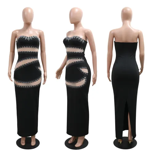Strapless sleeveless long hip hugging dress