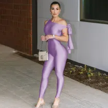 Single shoulder twisted asymmetric tight jumpsuit