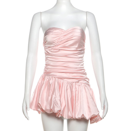 Strapless and backless design flower bud dress