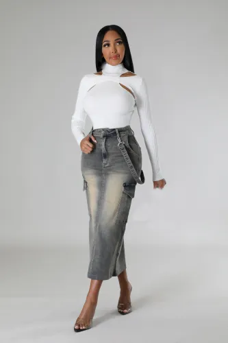 Elastic denim half length skirt